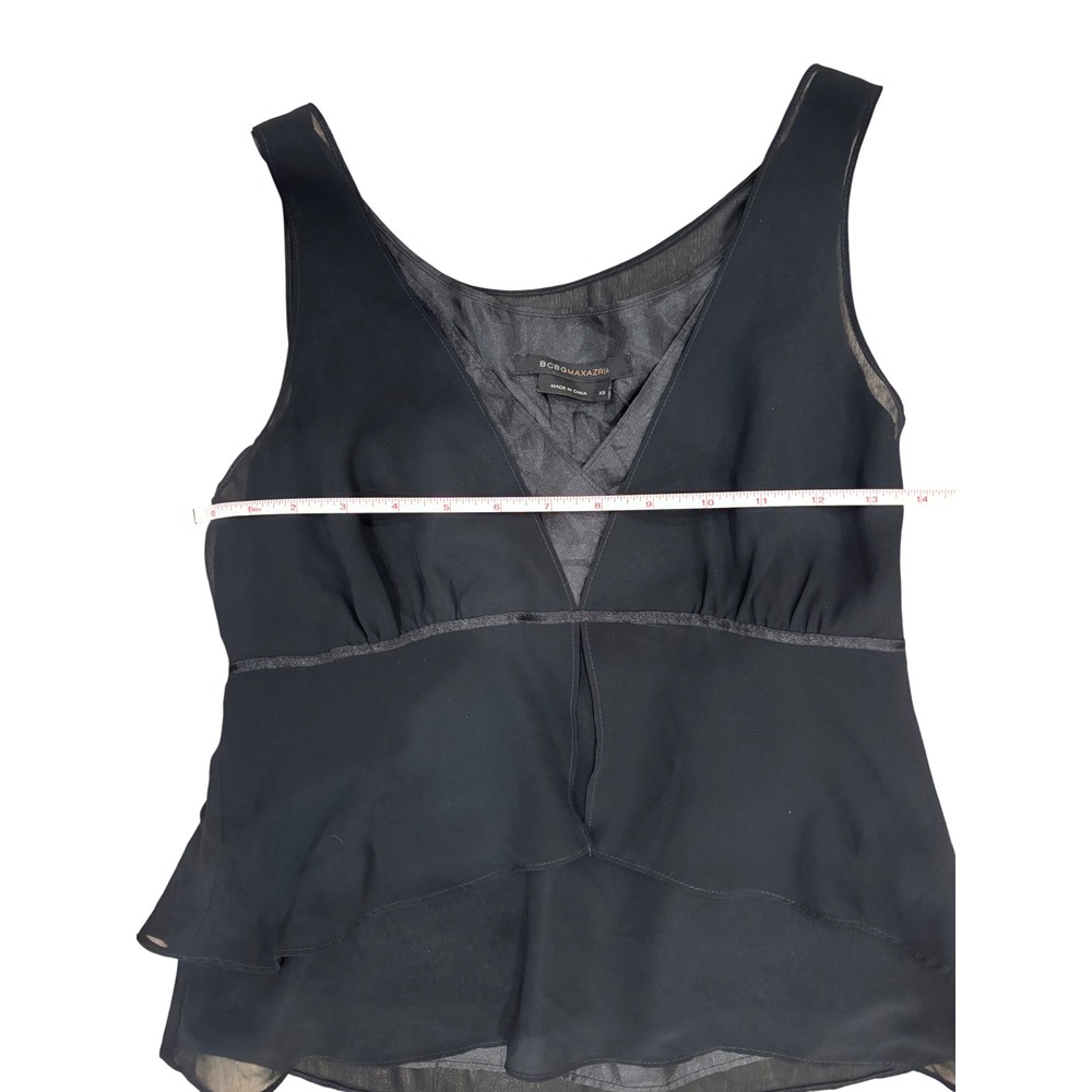 BCBGMAXAZRIA Black Sleeveless Layered Ruffle V-Neck Tank Top - Picture 3 of 7